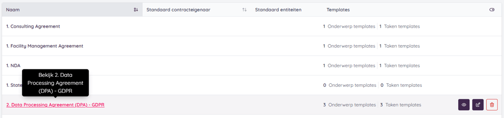 Selecteer de gewenste contractsoort