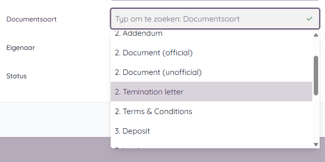 Selecteren van een documentsoort in Manage