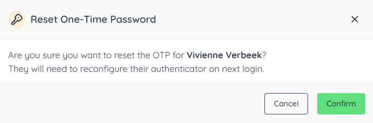 Bevestig het resetten van de OTP