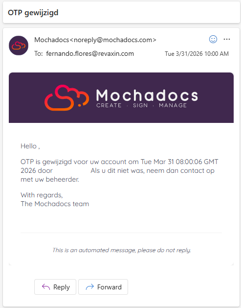 Emailbevestiging Aanpassing OTP
