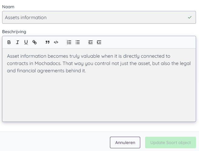Objecten Template Assets Information