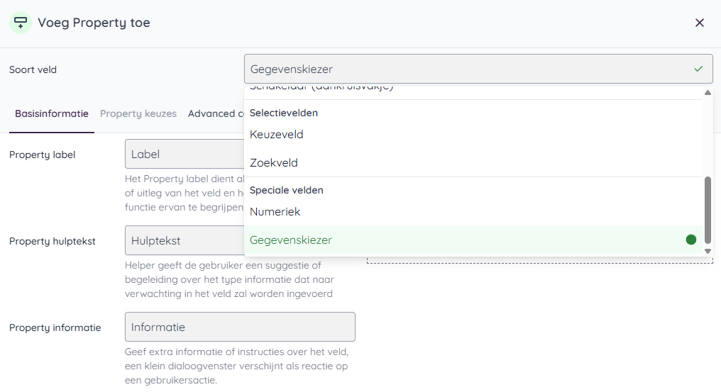 Voorbeeld gegevenskiezer