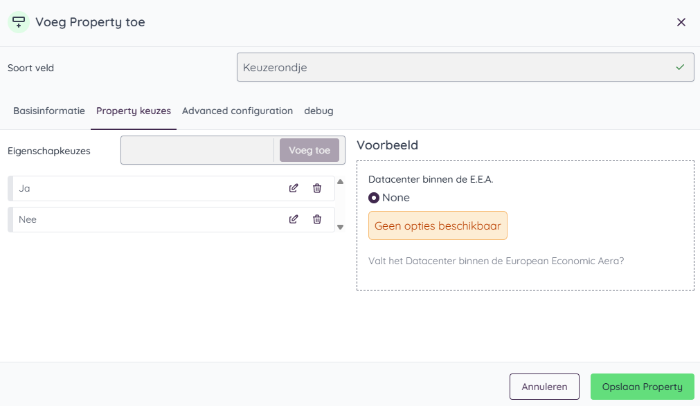 Lijst is gereed en voorbeeld keuzerondje staat rechts in het formulier