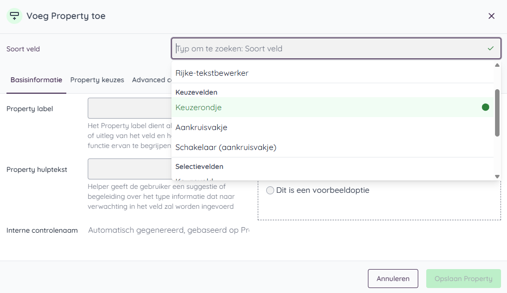 Selecteer keuzerondje