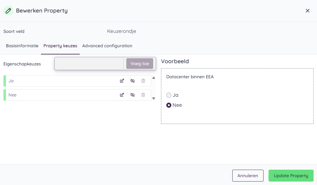 Voorbeeld van gebruik van een keuzerondje