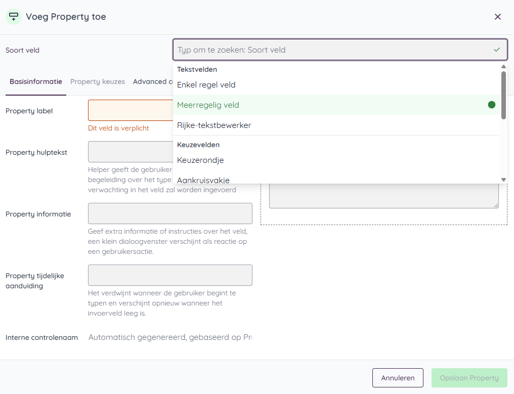 Selecteer Meerregel veld
