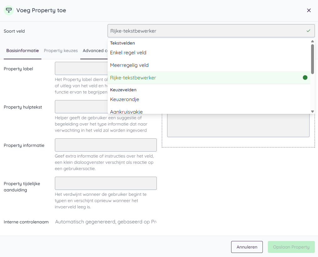 Selecteer rijke-tekstbewerker
