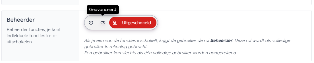 Selecteer bij beheerder de Geavanceerde rechten