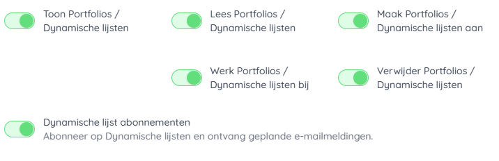 Alle dynamische lijsten en portfolio functionlaiteiten staan direct aan