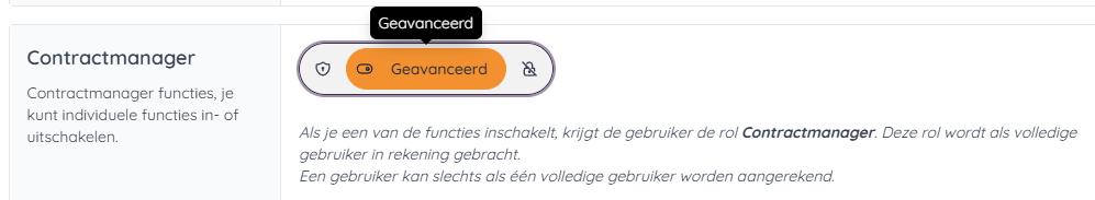 Maak de keuze voor "Geavanceerd" bij de rol Contractmanager