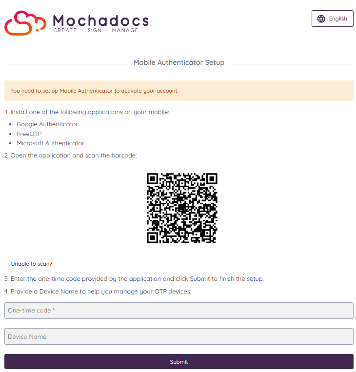 Mobile Authenticator Setup