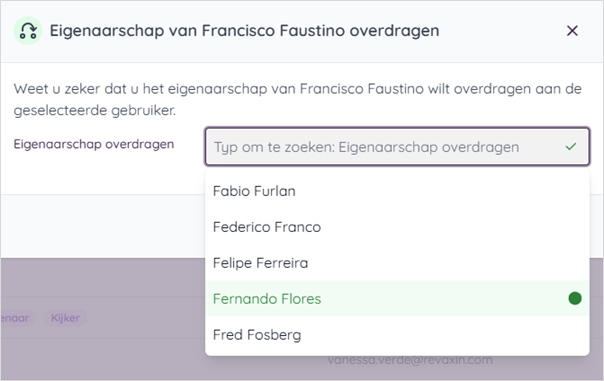 Nieuwe eigenaar selecteren